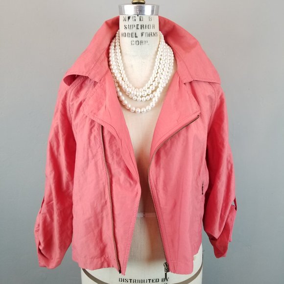 CAbi Women's Size Medium Spring Coral Moto Style Jacket Rolled Sleeves - Picture 5 of 10